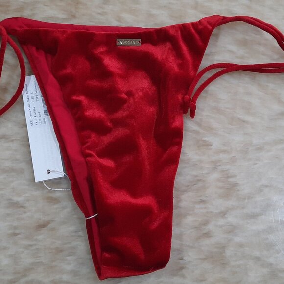 Meshki Dania Red Velvet Bikini Bottom Large size Swimsuit side Tie - Picture 2 of 4